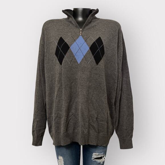 Pronto Uomo VTG Argyle 1/4 Zip-Up Lightweight Sweater sz XL Mens Preppy Y2K Gray - Picture 1 of 6